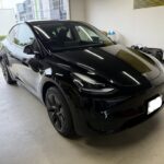 テスラモデルＹのフロントへんだーのヘコミをデントリペアで修理